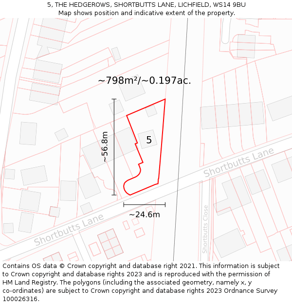 5, THE HEDGEROWS, SHORTBUTTS LANE, LICHFIELD, WS14 9BU: Plot and title map