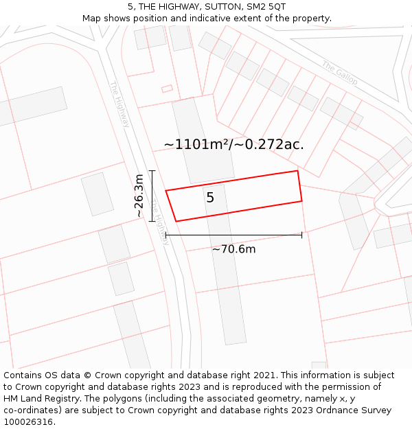 5, THE HIGHWAY, SUTTON, SM2 5QT: Plot and title map