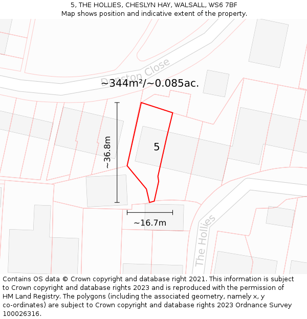 5, THE HOLLIES, CHESLYN HAY, WALSALL, WS6 7BF: Plot and title map