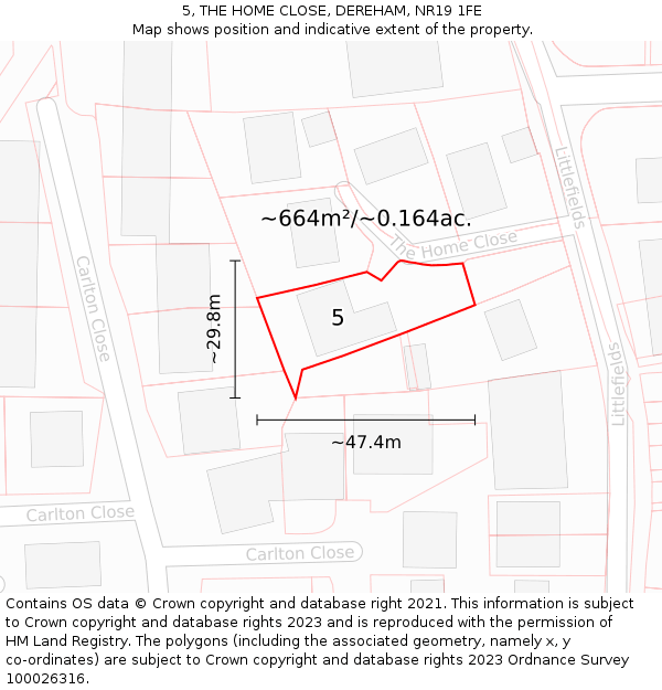 5, THE HOME CLOSE, DEREHAM, NR19 1FE: Plot and title map