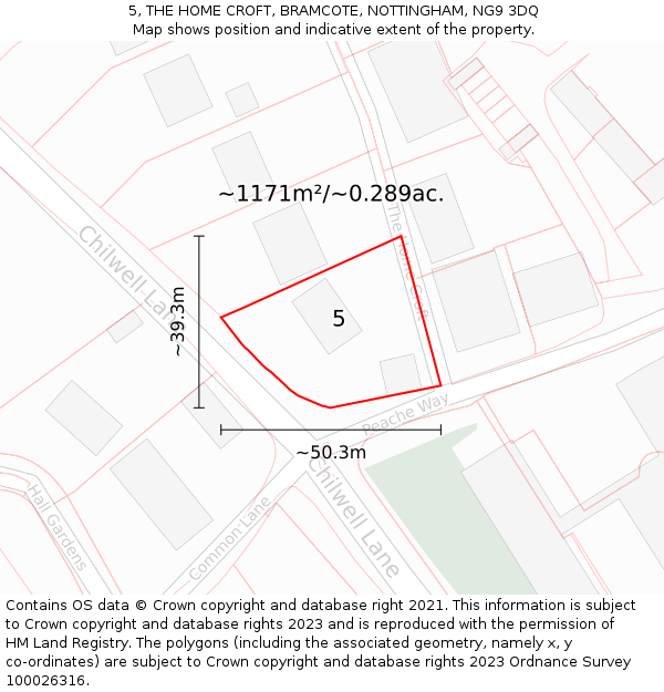 5, THE HOME CROFT, BRAMCOTE, NOTTINGHAM, NG9 3DQ: Plot and title map