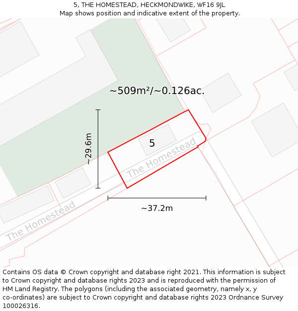 5, THE HOMESTEAD, HECKMONDWIKE, WF16 9JL: Plot and title map