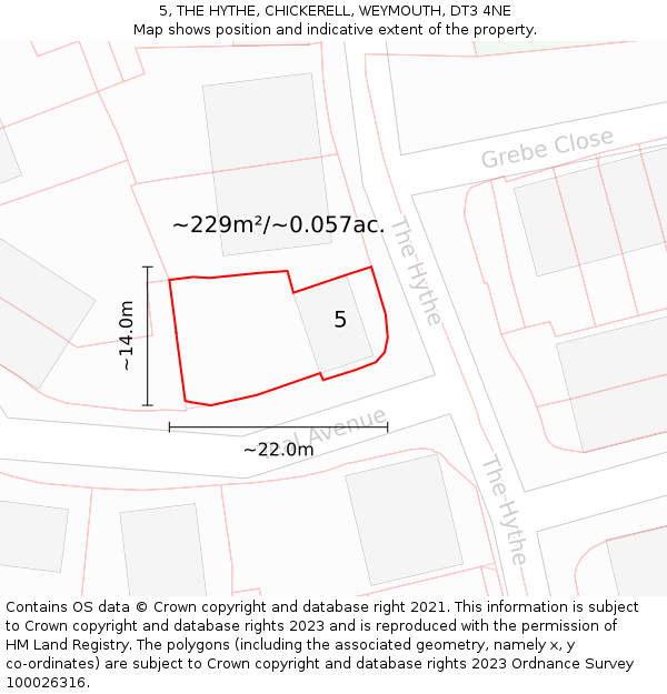 5, THE HYTHE, CHICKERELL, WEYMOUTH, DT3 4NE: Plot and title map