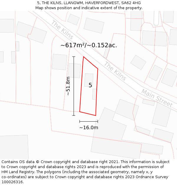 5, THE KILNS, LLANGWM, HAVERFORDWEST, SA62 4HG: Plot and title map