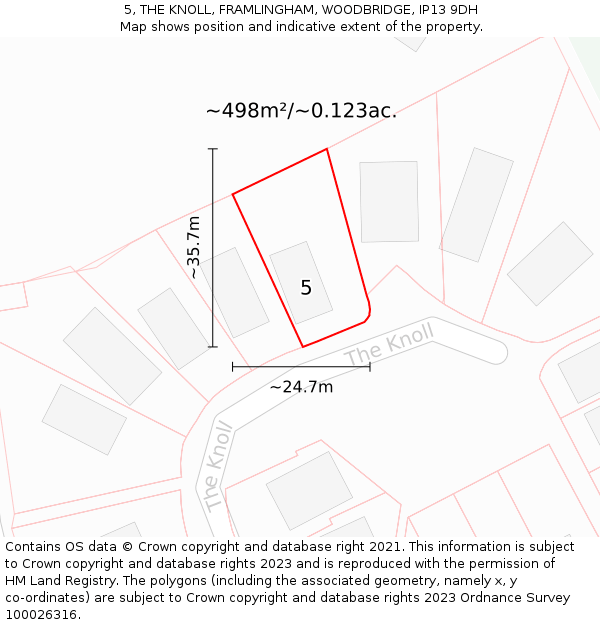 5, THE KNOLL, FRAMLINGHAM, WOODBRIDGE, IP13 9DH: Plot and title map