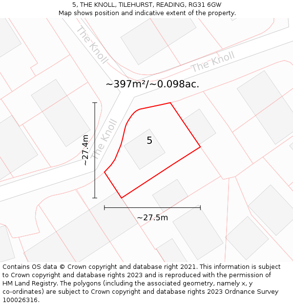 5, THE KNOLL, TILEHURST, READING, RG31 6GW: Plot and title map