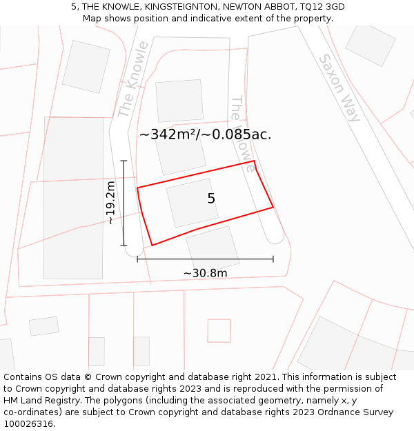 5, THE KNOWLE, KINGSTEIGNTON, NEWTON ABBOT, TQ12 3GD: Plot and title map