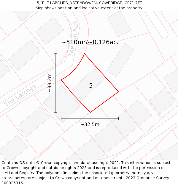5, THE LARCHES, YSTRADOWEN, COWBRIDGE, CF71 7TT: Plot and title map