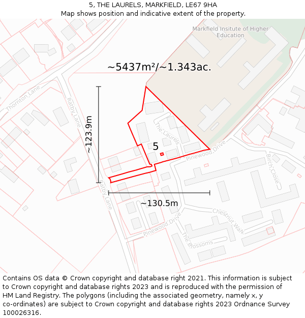 5, THE LAURELS, MARKFIELD, LE67 9HA: Plot and title map