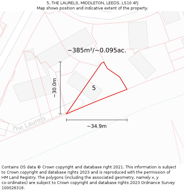 5, THE LAURELS, MIDDLETON, LEEDS, LS10 4FJ: Plot and title map
