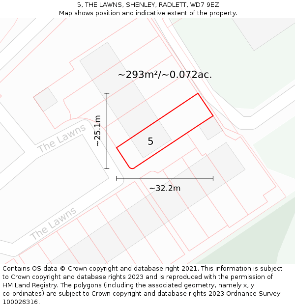 5, THE LAWNS, SHENLEY, RADLETT, WD7 9EZ: Plot and title map