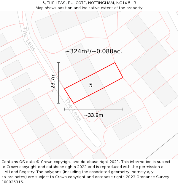 5, THE LEAS, BULCOTE, NOTTINGHAM, NG14 5HB: Plot and title map