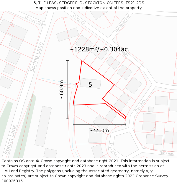 5, THE LEAS, SEDGEFIELD, STOCKTON-ON-TEES, TS21 2DS: Plot and title map