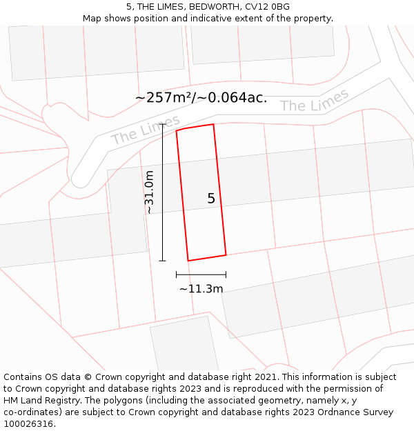 5, THE LIMES, BEDWORTH, CV12 0BG: Plot and title map