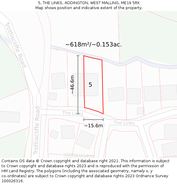 5, THE LINKS, ADDINGTON, WEST MALLING, ME19 5RX: Plot and title map