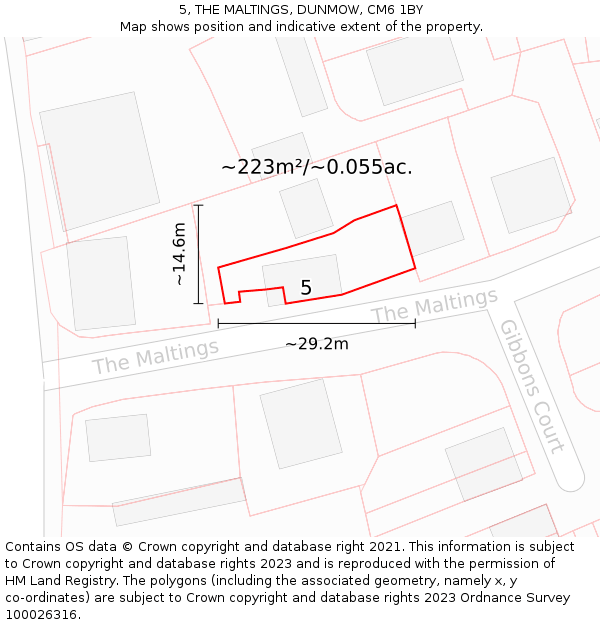 5, THE MALTINGS, DUNMOW, CM6 1BY: Plot and title map