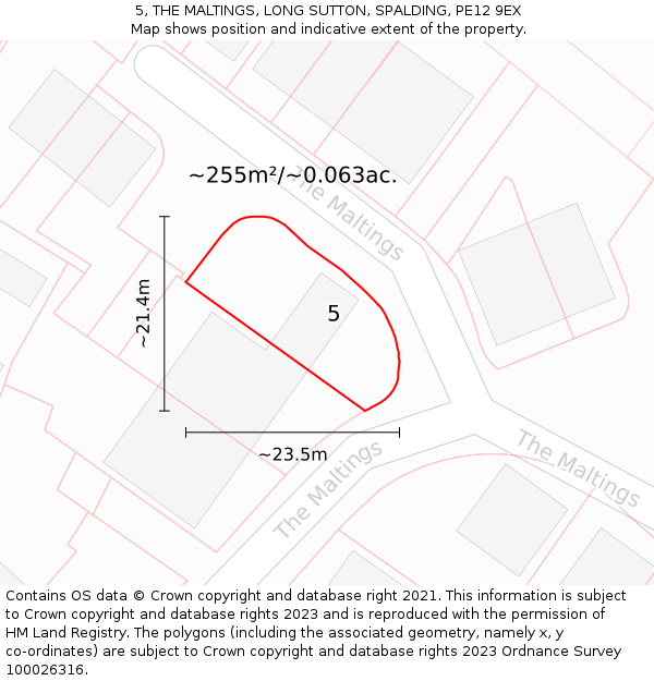 5, THE MALTINGS, LONG SUTTON, SPALDING, PE12 9EX: Plot and title map