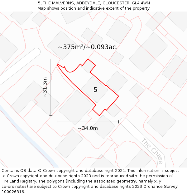 5, THE MALVERNS, ABBEYDALE, GLOUCESTER, GL4 4WN: Plot and title map