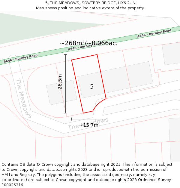5, THE MEADOWS, SOWERBY BRIDGE, HX6 2UN: Plot and title map