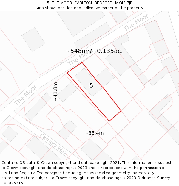 5, THE MOOR, CARLTON, BEDFORD, MK43 7JR: Plot and title map