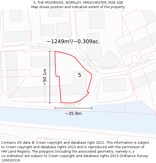 5, THE MOORINGS, WORSLEY, MANCHESTER, M28 2QE: Plot and title map