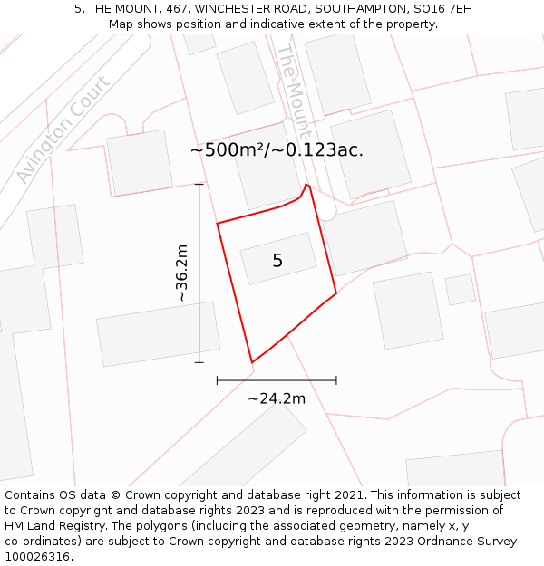 5, THE MOUNT, 467, WINCHESTER ROAD, SOUTHAMPTON, SO16 7EH: Plot and title map