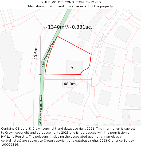 5, THE MOUNT, CONGLETON, CW12 4FD: Plot and title map