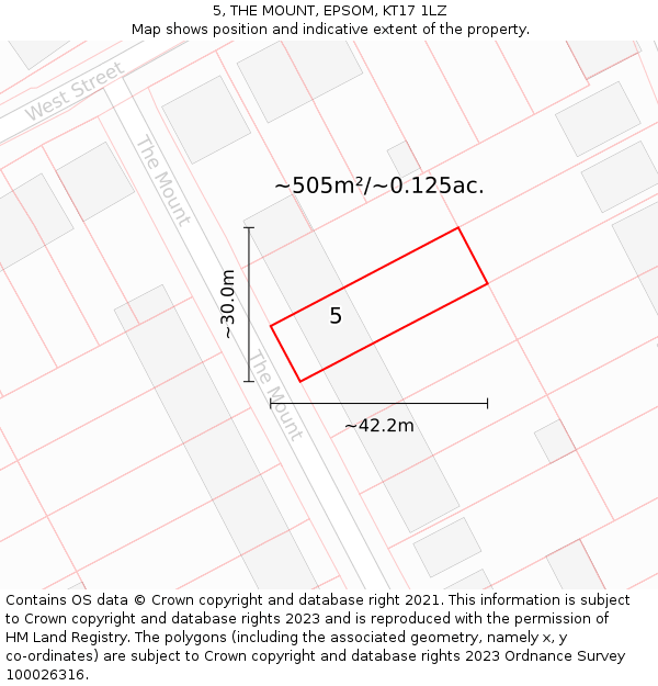 5, THE MOUNT, EPSOM, KT17 1LZ: Plot and title map