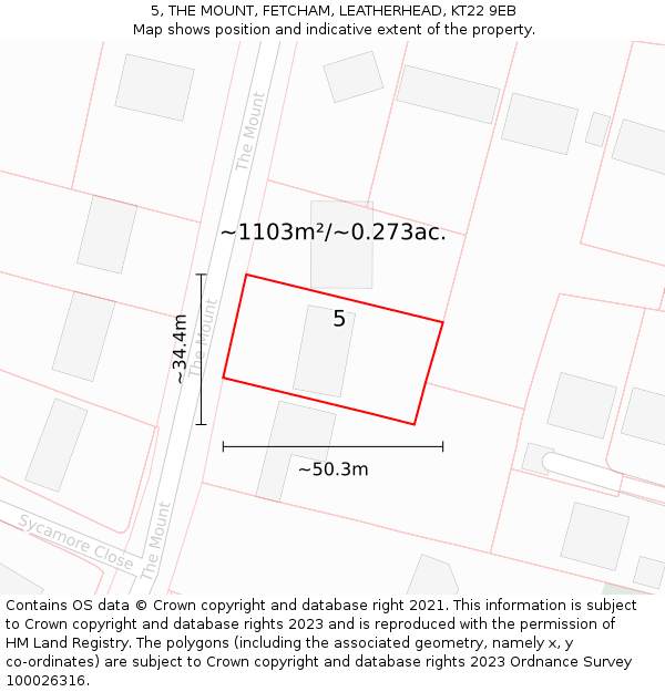 5, THE MOUNT, FETCHAM, LEATHERHEAD, KT22 9EB: Plot and title map