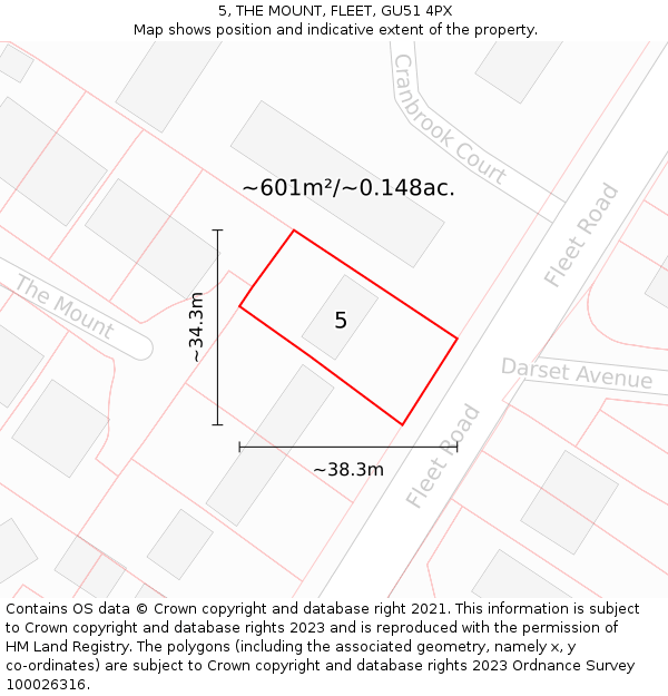 5, THE MOUNT, FLEET, GU51 4PX: Plot and title map