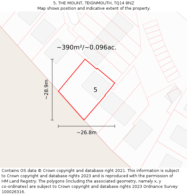 5, THE MOUNT, TEIGNMOUTH, TQ14 8NZ: Plot and title map