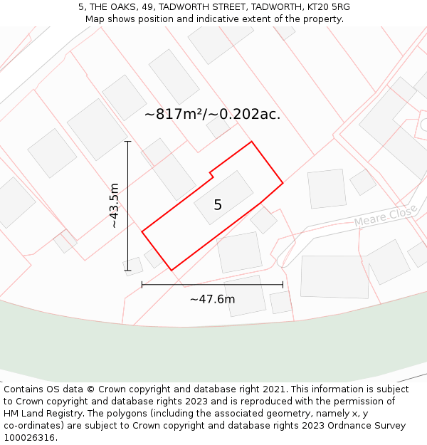 5, THE OAKS, 49, TADWORTH STREET, TADWORTH, KT20 5RG: Plot and title map