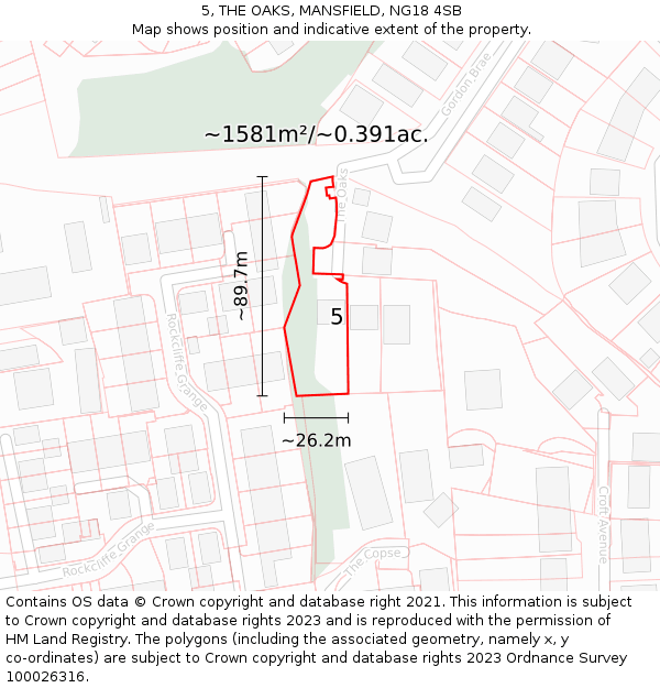 5, THE OAKS, MANSFIELD, NG18 4SB: Plot and title map