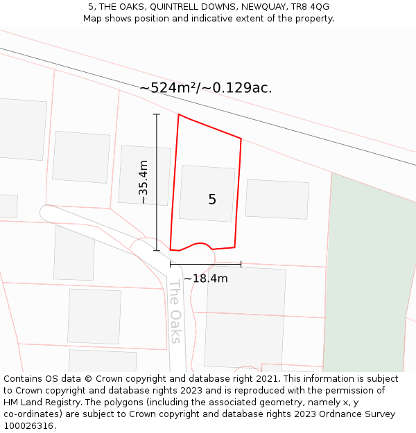 5, THE OAKS, QUINTRELL DOWNS, NEWQUAY, TR8 4QG: Plot and title map