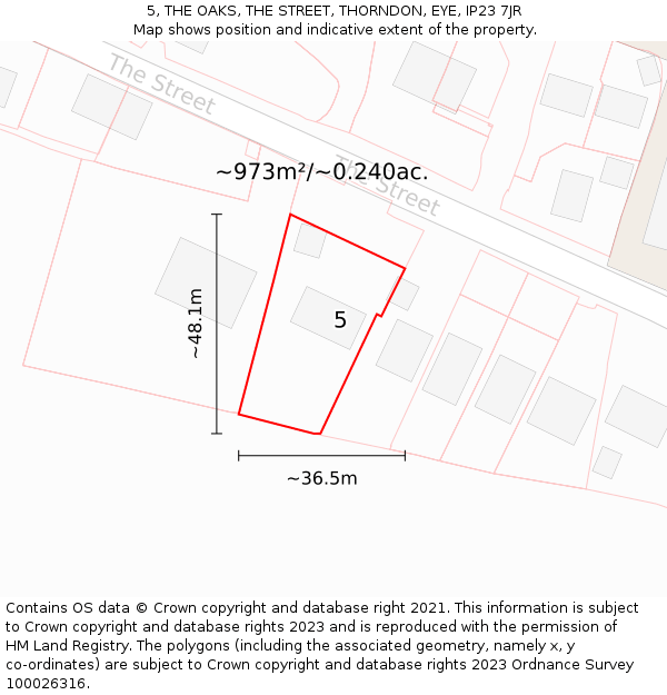 5, THE OAKS, THE STREET, THORNDON, EYE, IP23 7JR: Plot and title map