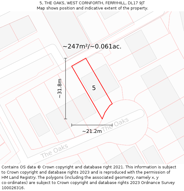 5, THE OAKS, WEST CORNFORTH, FERRYHILL, DL17 9JT: Plot and title map