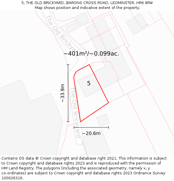 5, THE OLD BRICKYARD, BARONS CROSS ROAD, LEOMINSTER, HR6 8RW: Plot and title map