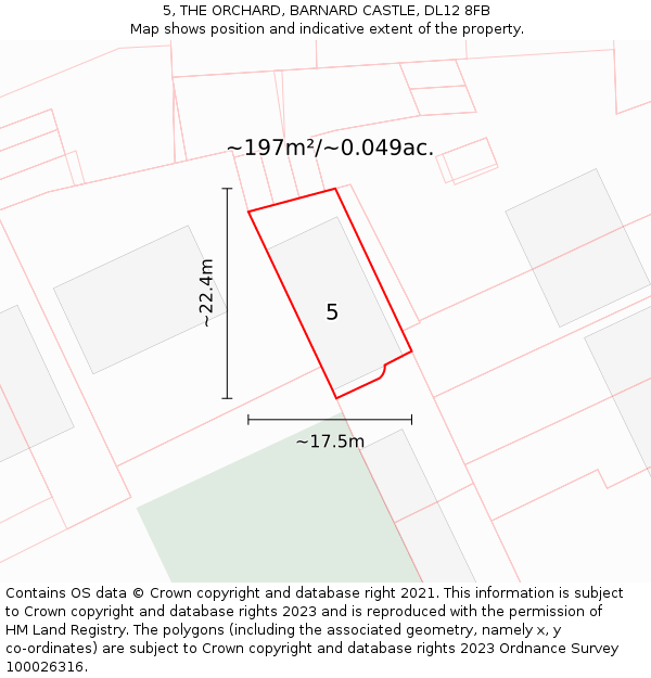 5, THE ORCHARD, BARNARD CASTLE, DL12 8FB: Plot and title map