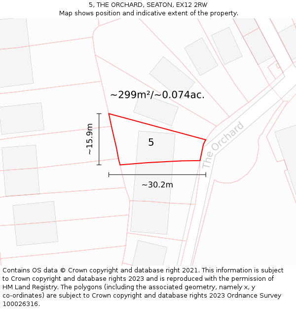 5, THE ORCHARD, SEATON, EX12 2RW: Plot and title map