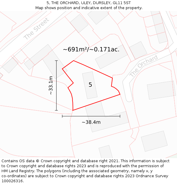 5, THE ORCHARD, ULEY, DURSLEY, GL11 5ST: Plot and title map