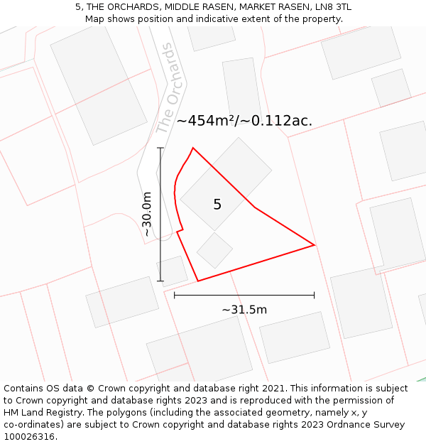 5, THE ORCHARDS, MIDDLE RASEN, MARKET RASEN, LN8 3TL: Plot and title map