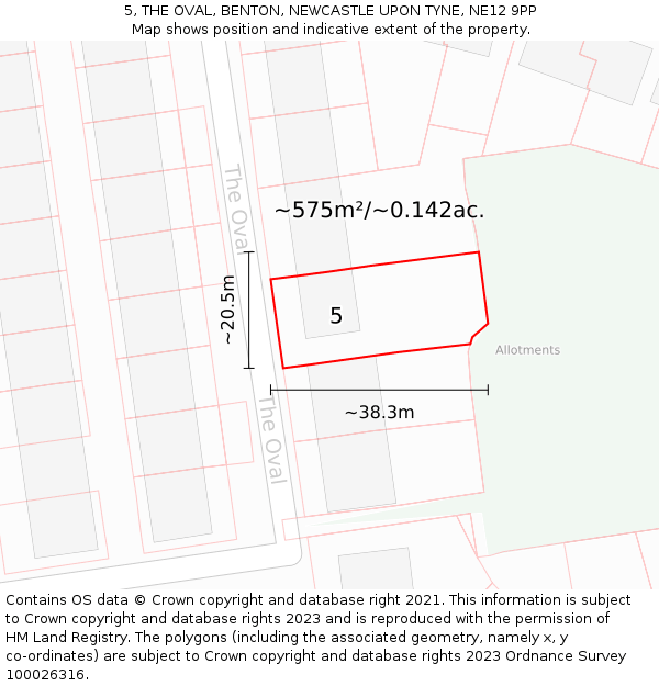 5, THE OVAL, BENTON, NEWCASTLE UPON TYNE, NE12 9PP: Plot and title map