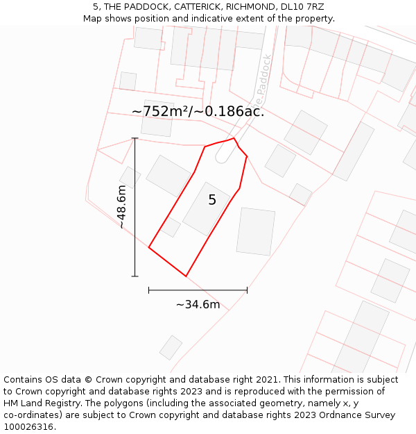 5, THE PADDOCK, CATTERICK, RICHMOND, DL10 7RZ: Plot and title map