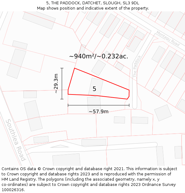 5, THE PADDOCK, DATCHET, SLOUGH, SL3 9DL: Plot and title map