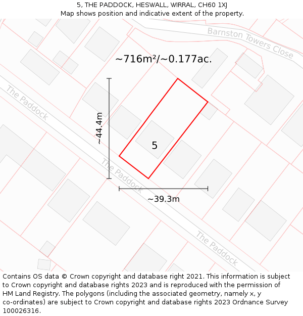 5, THE PADDOCK, HESWALL, WIRRAL, CH60 1XJ: Plot and title map
