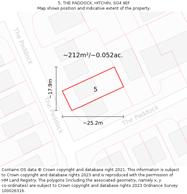 5, THE PADDOCK, HITCHIN, SG4 9EF: Plot and title map