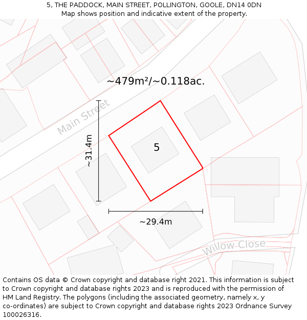 5, THE PADDOCK, MAIN STREET, POLLINGTON, GOOLE, DN14 0DN: Plot and title map