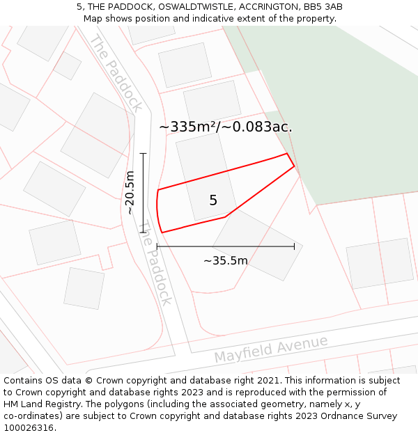 5, THE PADDOCK, OSWALDTWISTLE, ACCRINGTON, BB5 3AB: Plot and title map