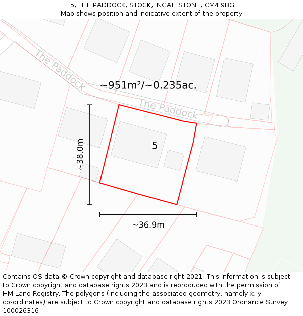 5, THE PADDOCK, STOCK, INGATESTONE, CM4 9BG: Plot and title map