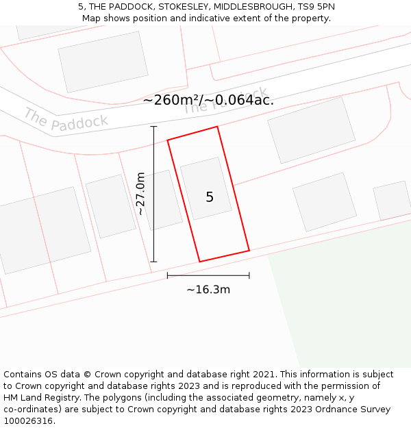 5, THE PADDOCK, STOKESLEY, MIDDLESBROUGH, TS9 5PN: Plot and title map